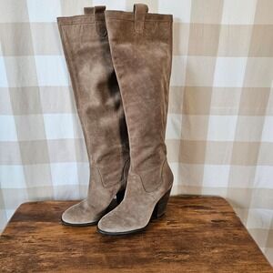 Vince Camuton Braden Suede Slouch Knee High Boots Block Heel Taupe Size 8B/38